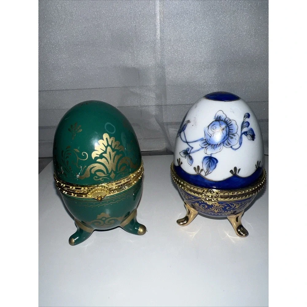 Trinket Boxes-EGG CHINA TRINKET BOXES-SET OF 2